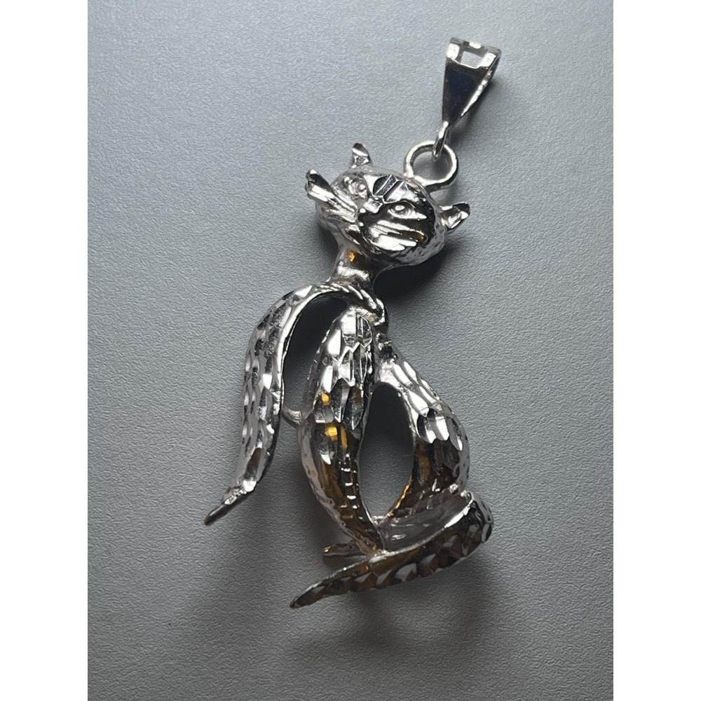 Modernist Sterling Silver Cat Pendant Textured Abstract Feline 925 NF 7.8g